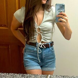 Abercrombie & Fitch Ribbed Lace Up Crop Top, Size XS